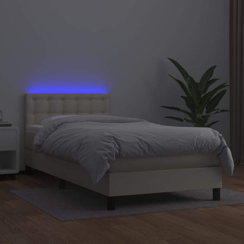 Giroletto a Molle con Materasso e LED Crema 100x200 cm