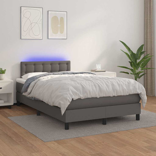 Giroletto Molle con Materasso e LED Grigio 120x200cm Similpelle