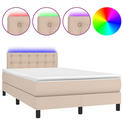 Giroletto Molle Materasso e LED Cappuccino 120x200cm Similpelle