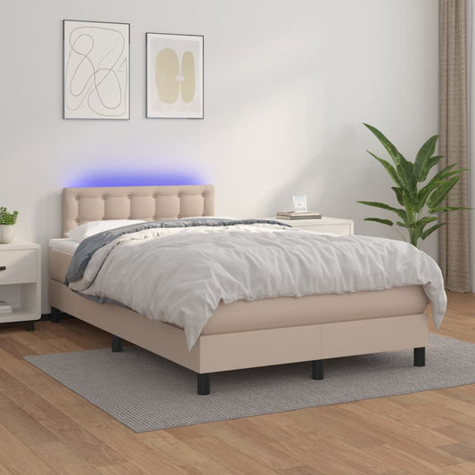 Giroletto Molle Materasso e LED Cappuccino 120x200cm Similpelle | homemem39