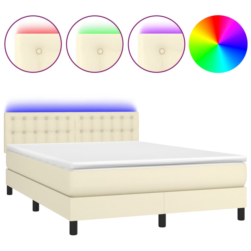 Giroletto a Molle con Materasso e LED Crema 140x190 cm | homemem39