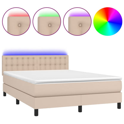 Giroletto Molle Materasso e LED Cappuccino 140x190cm Similpelle | homemem39