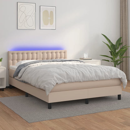Giroletto Molle Materasso e LED Cappuccino 140x190cm Similpelle | homemem39