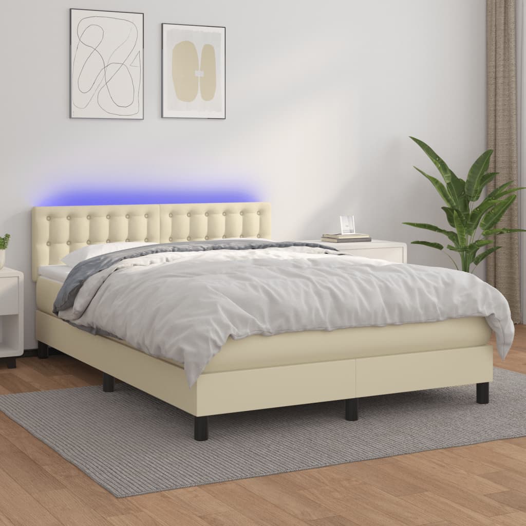 Giroletto a Molle con Materasso e LED Crema 140x200 cm | homemem39