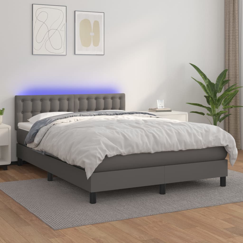 Giroletto Molle con Materasso e LED Grigio 140x200cm Similpelle - homemem39