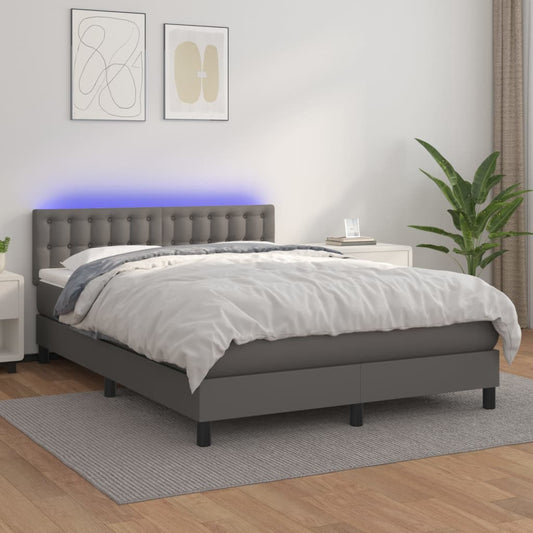 Giroletto Molle con Materasso e LED Grigio 140x200cm Similpelle - homemem39
