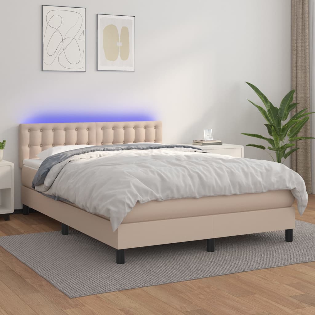 Giroletto Molle Materasso e LED Cappuccino 140x200cm Similpelle - homemem39