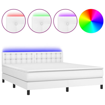 Giroletto Molle con Materasso e LED Bianco 160x200cm Similpelle