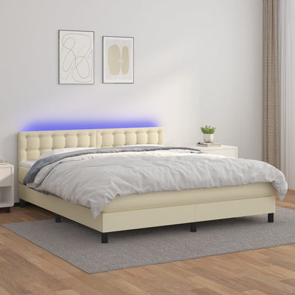 Giroletto a Molle con Materasso e LED Crema 160x200 cm