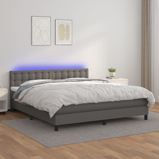 Giroletto Molle con Materasso e LED Grigio 160x200cm Similpelle - homemem39