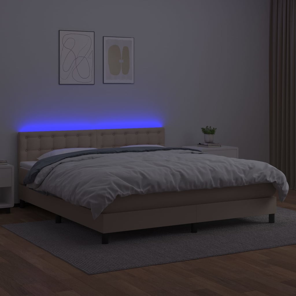 Giroletto Molle Materasso e LED Cappuccino 160x200cm Similpelle