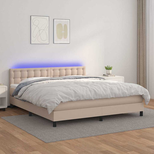 Giroletto Molle Materasso e LED Cappuccino 160x200cm Similpelle