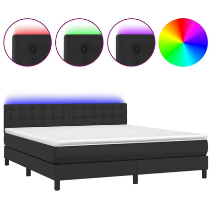 Giroletto a Molle con Materasso e LED Nero 180x200cm Similpelle