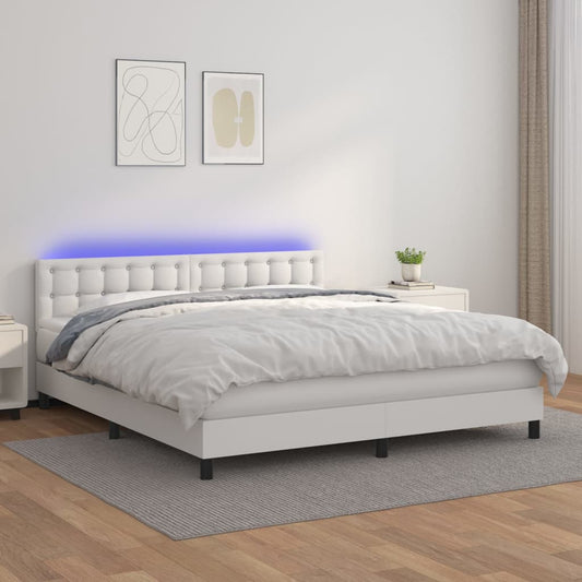 Giroletto Molle con Materasso e LED Bianco 180x200cm Similpelle - homemem39