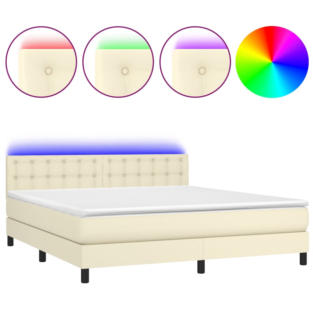 Giroletto a Molle con Materasso e LED Crema 180x200 cm