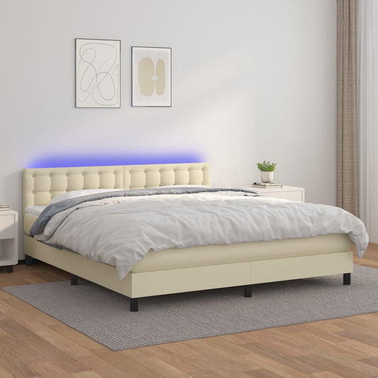 Giroletto a Molle con Materasso e LED Crema 180x200 cm | homemem39