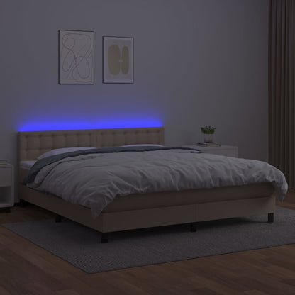Giroletto Molle Materasso e LED Cappuccino 180x200cm Similpelle
