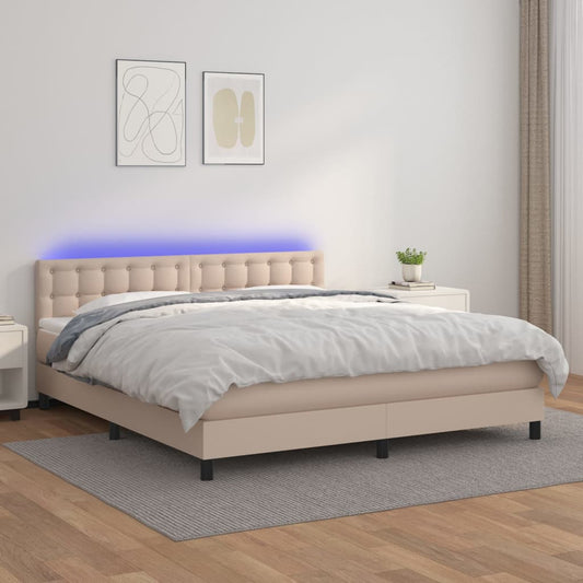 Giroletto Molle Materasso e LED Cappuccino 180x200cm Similpelle | homemem39