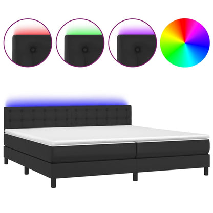 Giroletto a Molle con Materasso e LED Nero 200x200cm Similpelle