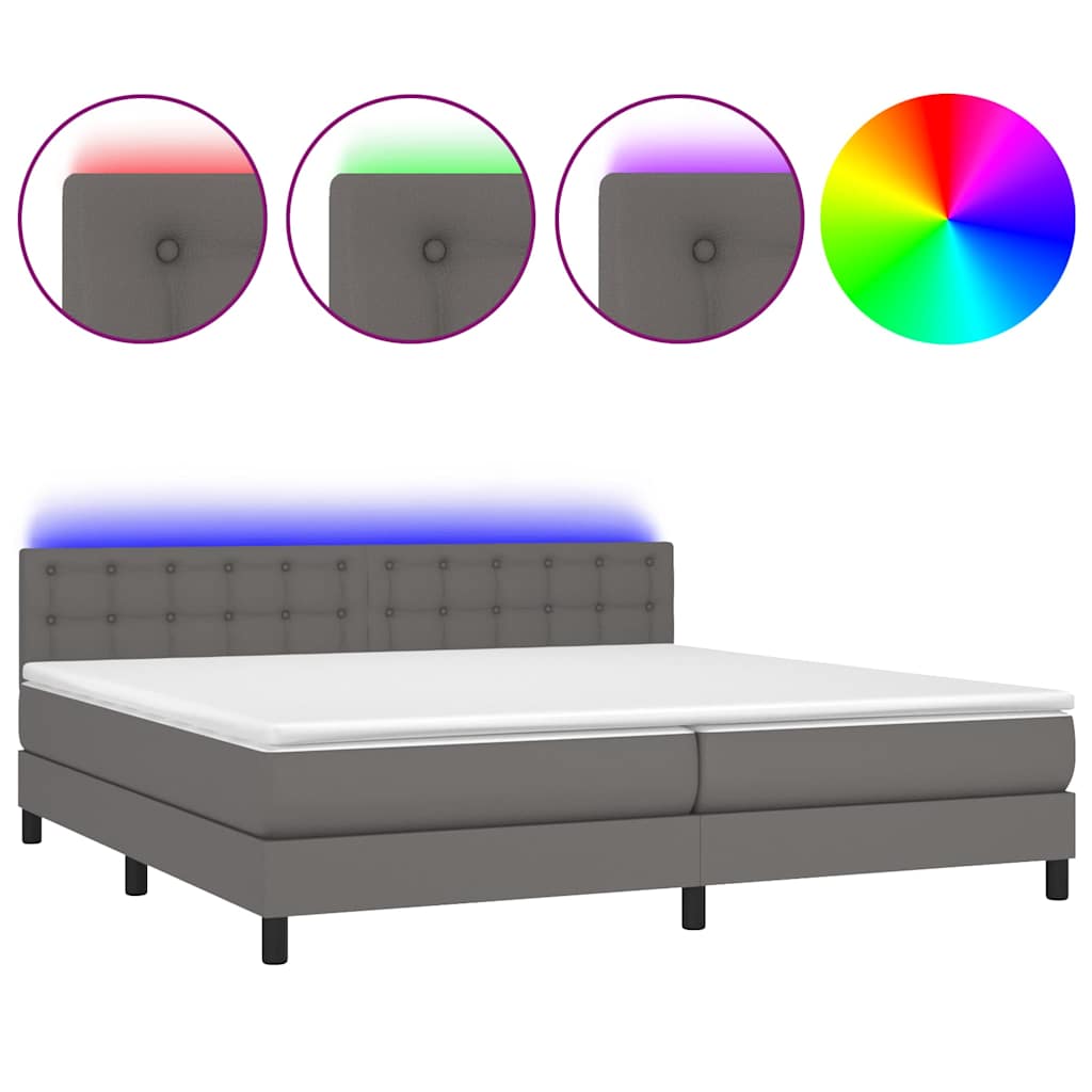 Giroletto Molle con Materasso e LED Grigio 200x200cm Similpelle