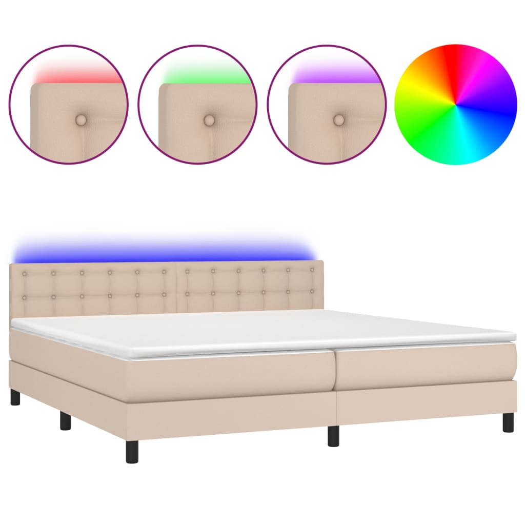 Giroletto Molle Materasso e LED Cappuccino 200x200cm Similpelle | homemem39