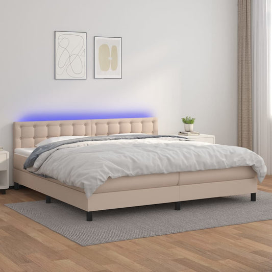 Giroletto Molle Materasso e LED Cappuccino 200x200cm Similpelle | homemem39