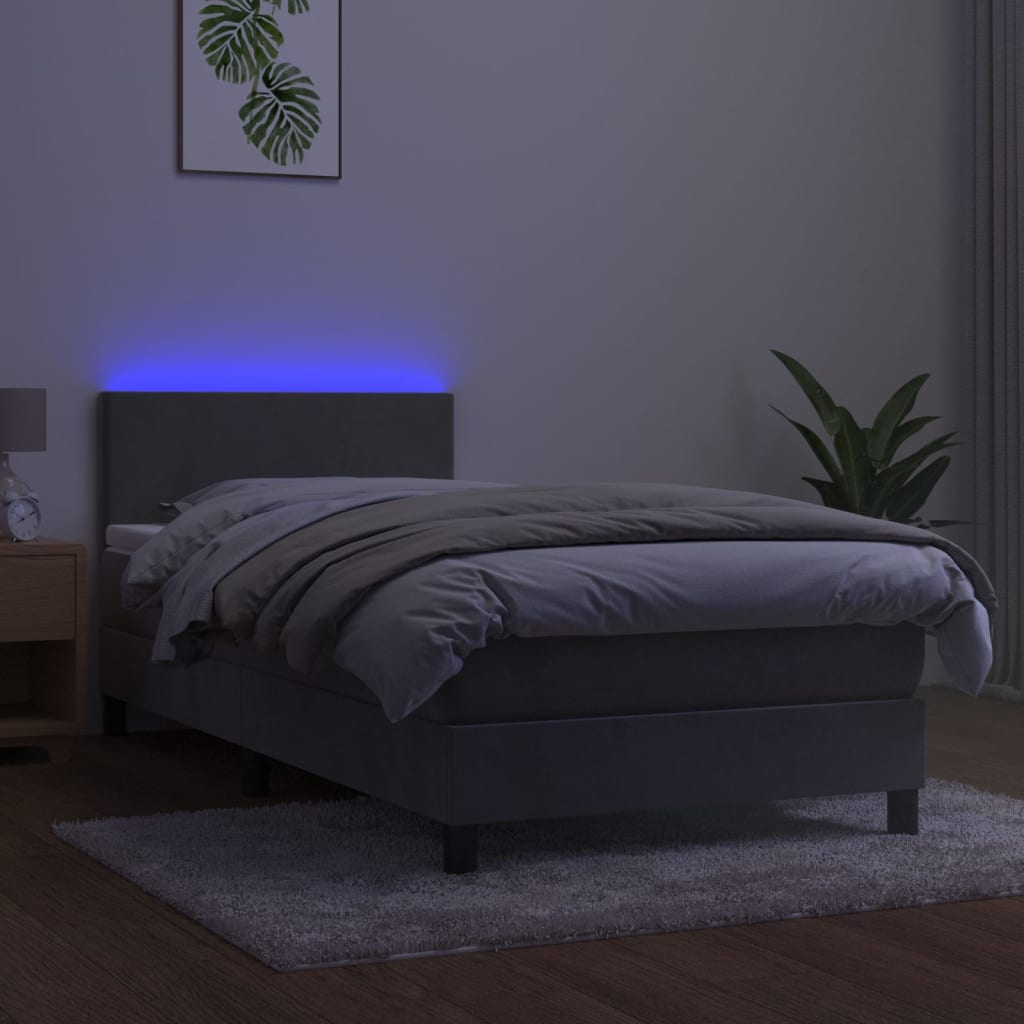 Letto a Molle Materasso e LED Grigio Chiaro 80x200 cm Velluto