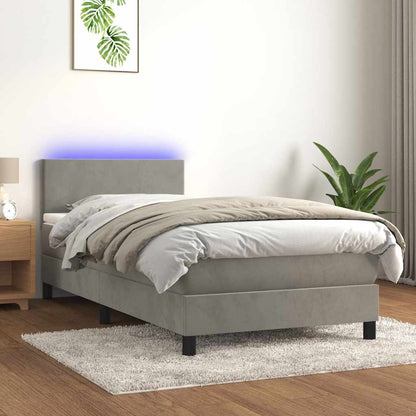 Letto a Molle con Materasso e LED Grigio Chiaro 80x200 cm Velluto