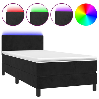 Letto a Molle con Materasso e LED Nero 80x200 cm in Velluto - homemem39