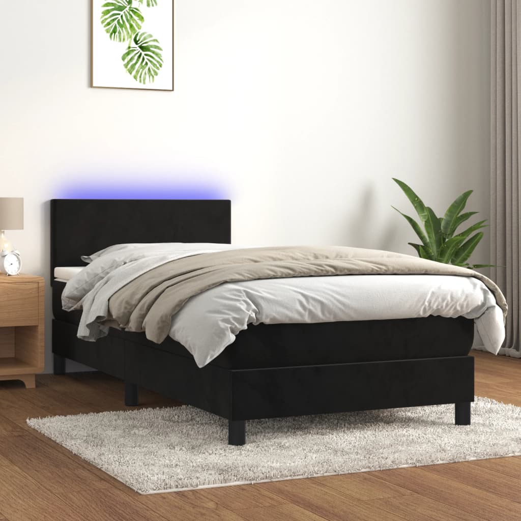 Letto a Molle con Materasso e LED Nero 80x200 cm in Velluto - homemem39