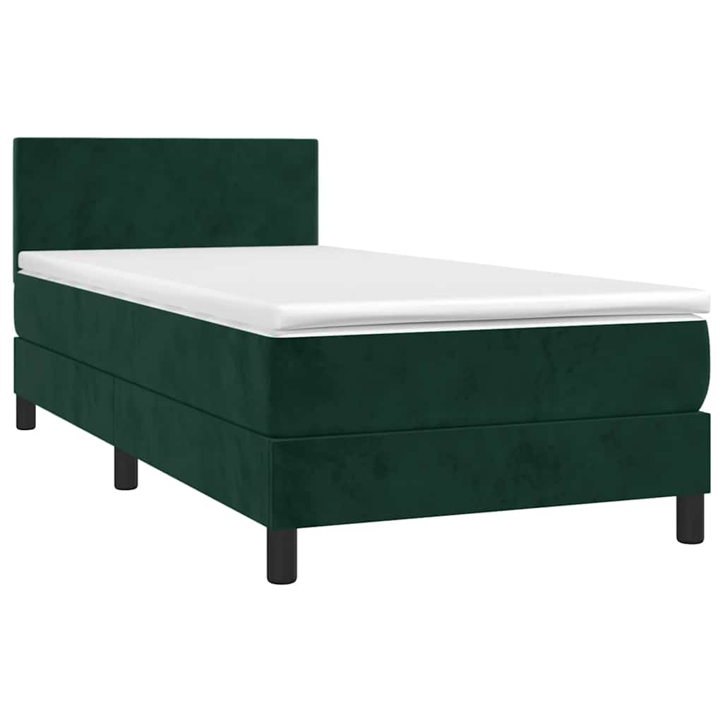 Letto a Molle con Materasso e LED Verde Scuro 80x200cm Velluto | homemem39
