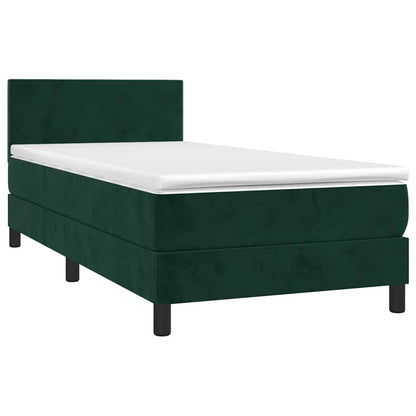 Letto a Molle con Materasso e LED Verde Scuro 80x200cm Velluto | homemem39