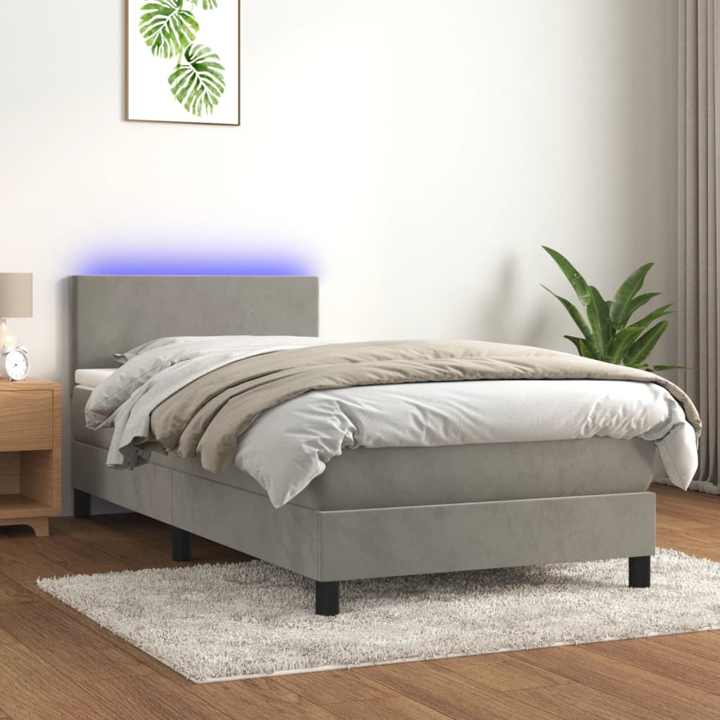 Letto a Molle con Materasso e LED Grigio Chiaro 90x190 cm Velluto