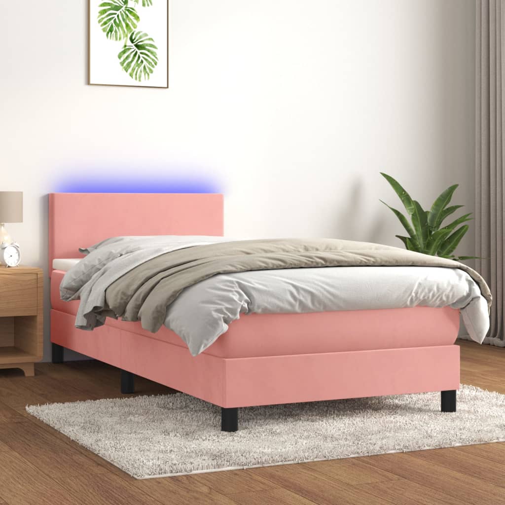 Letto a Molle con Materasso e LED Rosa 90x190 cm in Velluto - homemem39
