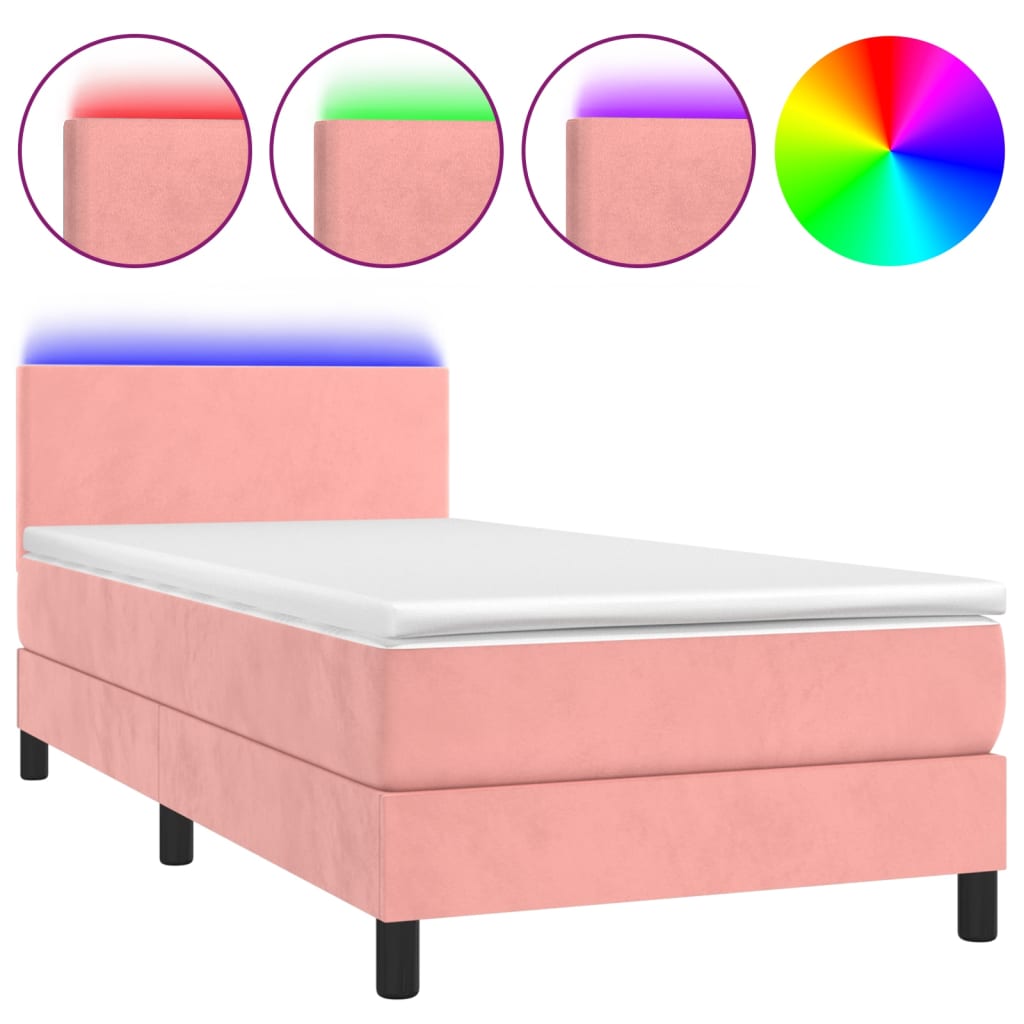 Letto a Molle con Materasso e LED Rosa 90x200 cm in Velluto