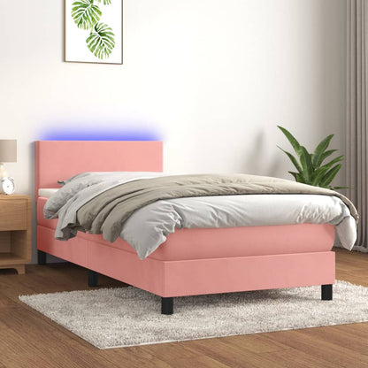 Letto a Molle con Materasso e LED Rosa 90x200 cm in Velluto