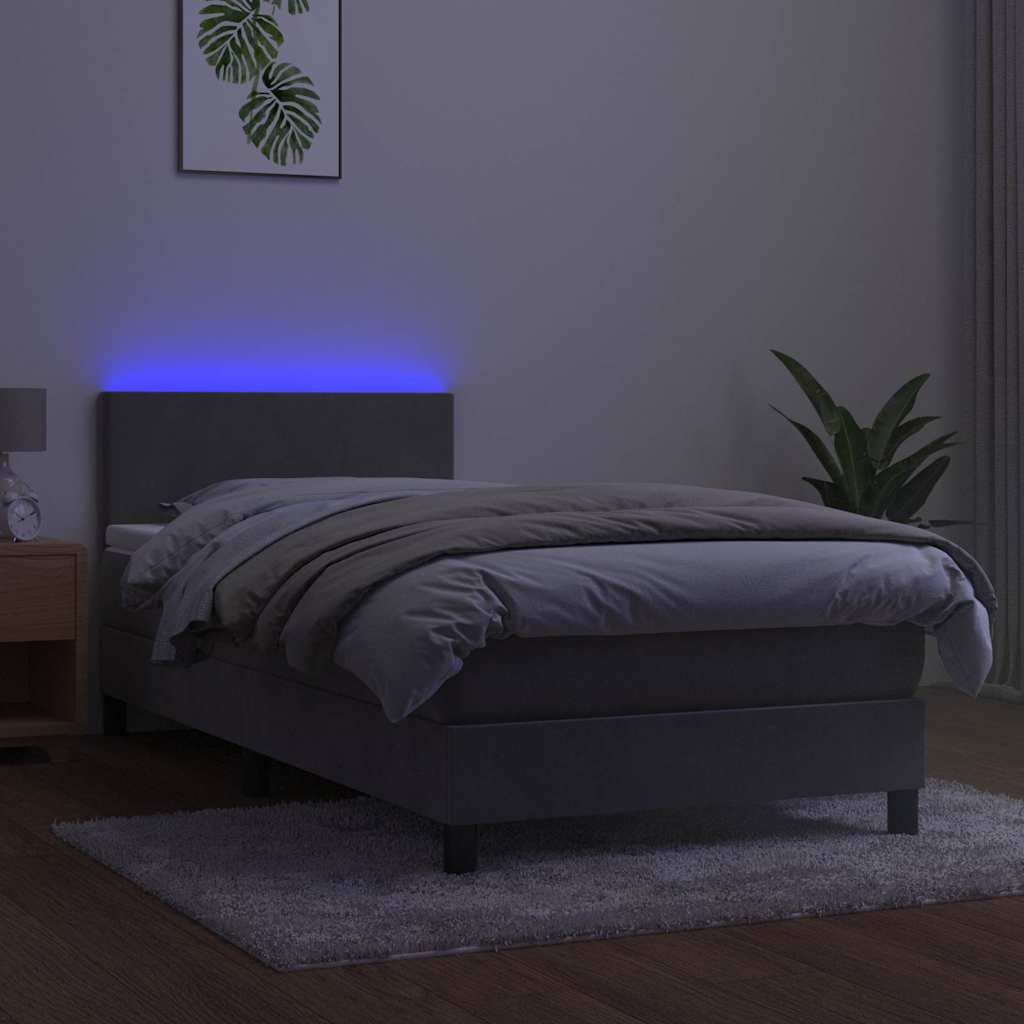 Letto a Molle con Materasso e LED Grigio Chiaro 100x200 cm