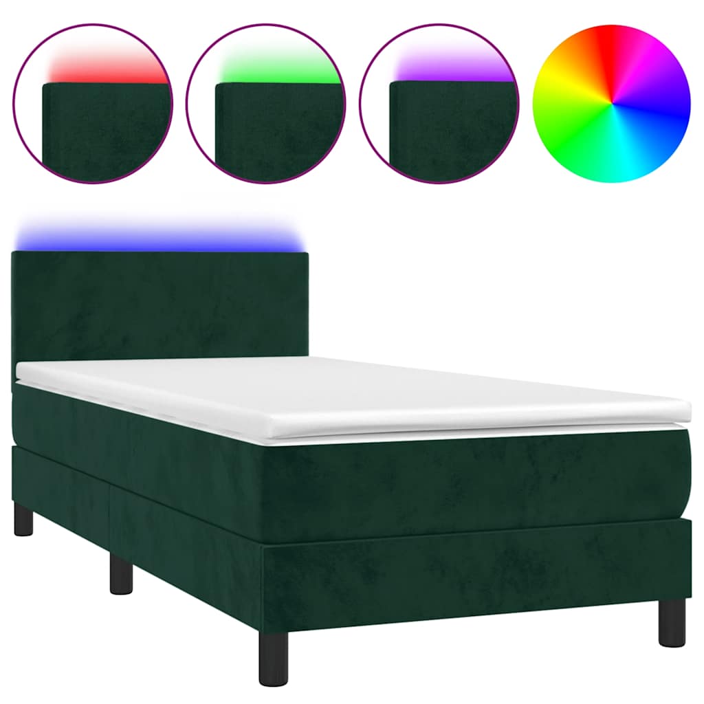 Letto a Molle con Materasso e LED Verde Scuro 100x200cm Velluto | homemem39