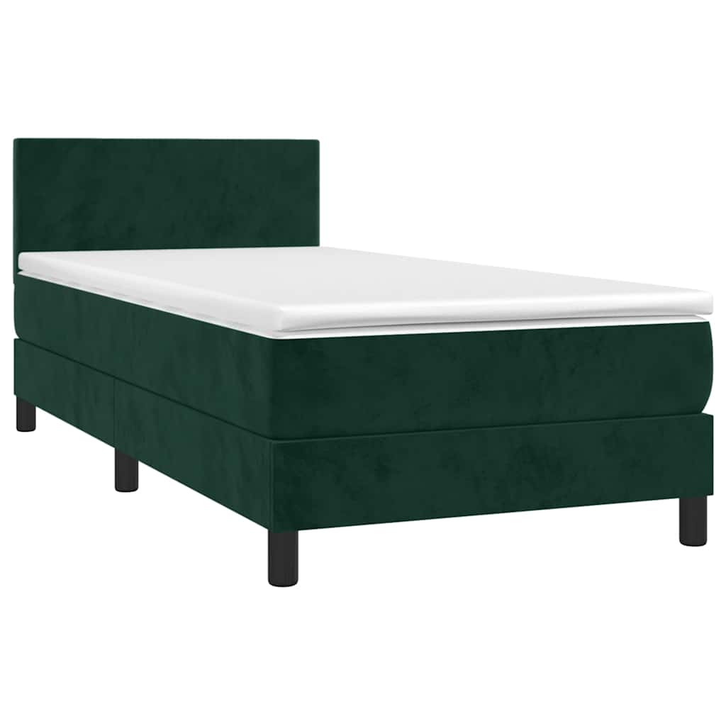 Letto a Molle con Materasso e LED Verde Scuro 100x200cm Velluto | homemem39