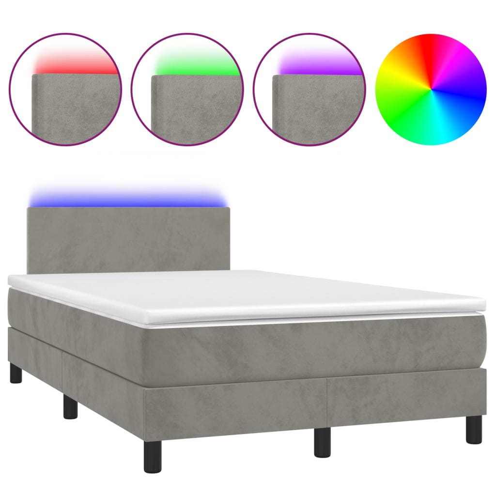 Letto a Molle Materasso e LED Grigio Chiaro 120x200 cm Velluto