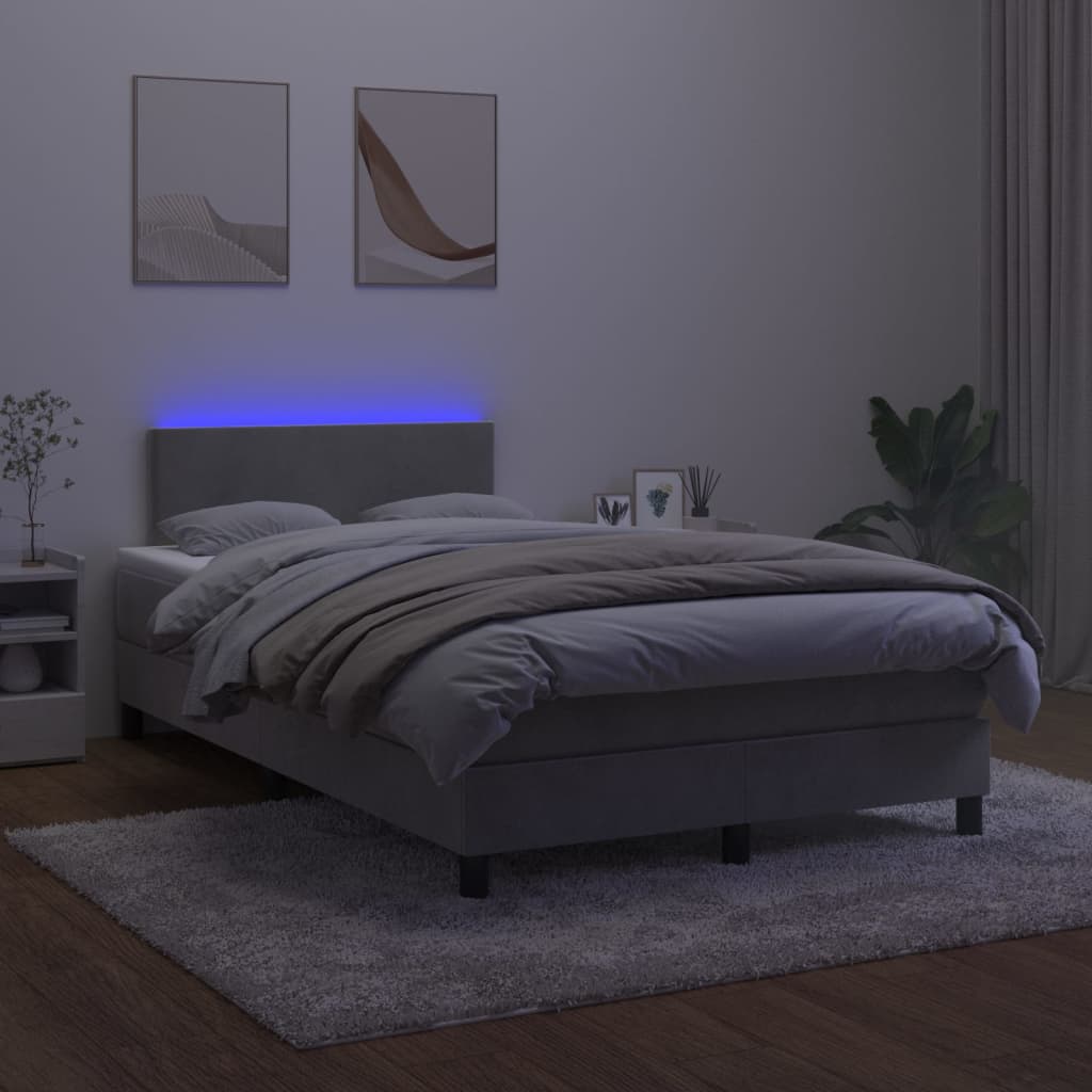 Letto a Molle Materasso e LED Grigio Chiaro 120x200 cm Velluto