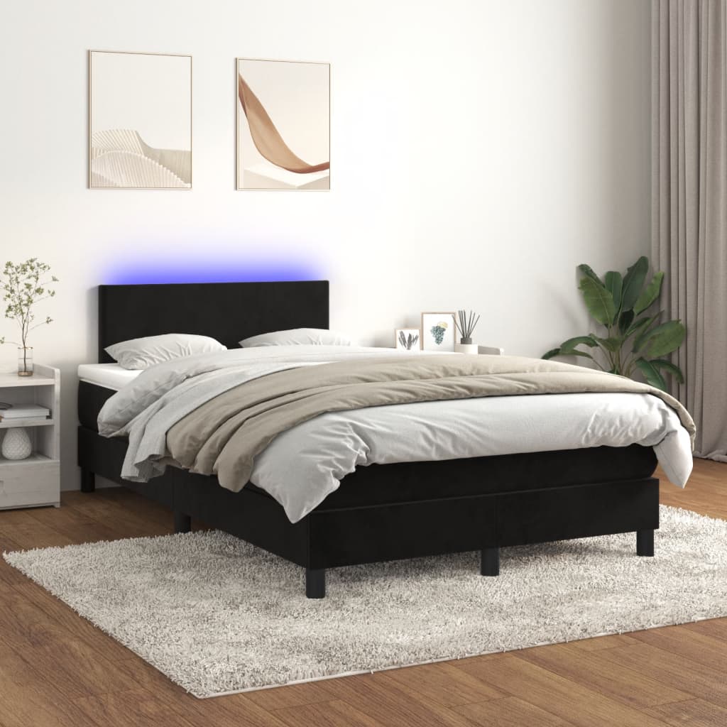 Letto a Molle con Materasso e LED Nero 120x200 cm in Velluto - homemem39