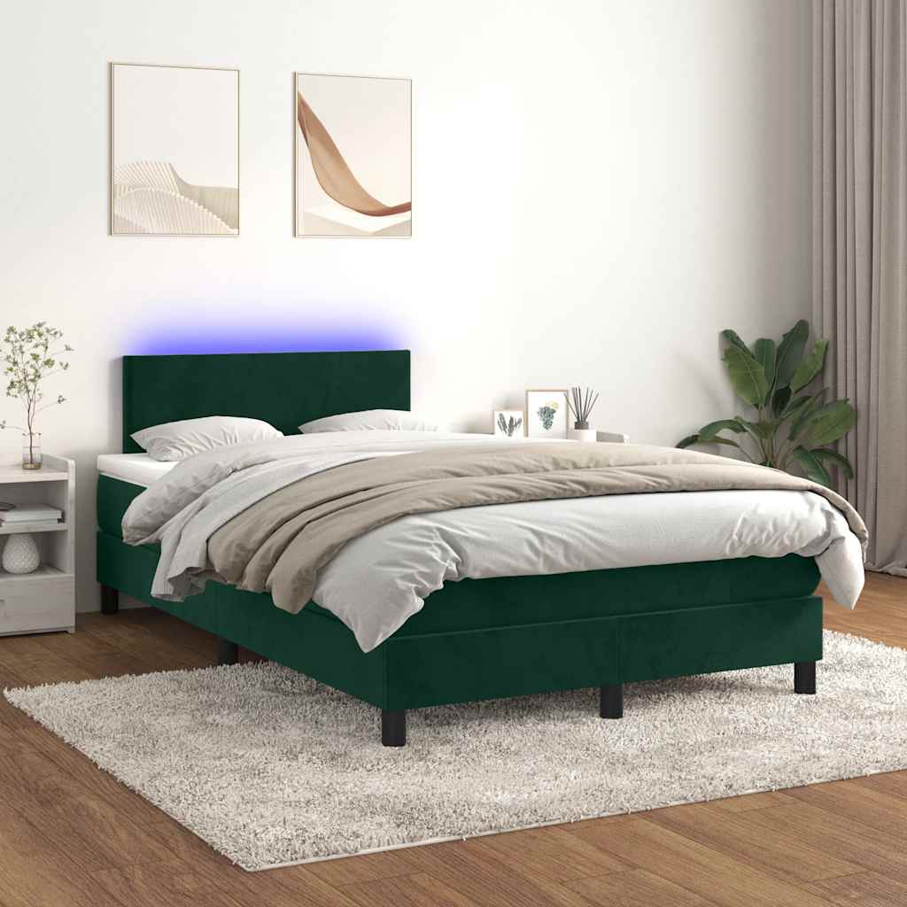 Letto a Molle con Materasso e LED Verde Scuro 120x200cm Velluto
