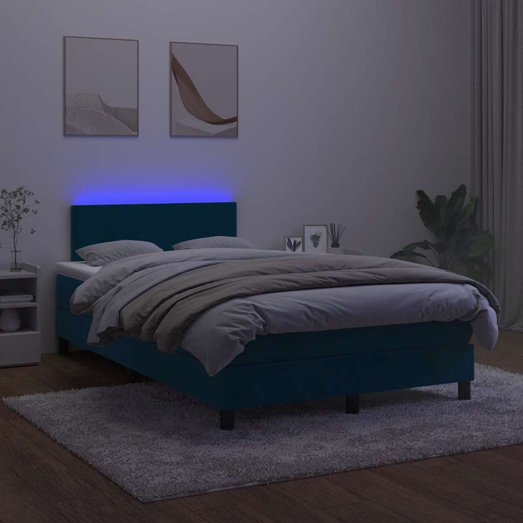 Letto a Molle con Materasso e LED Blu Scuro 120x200cm