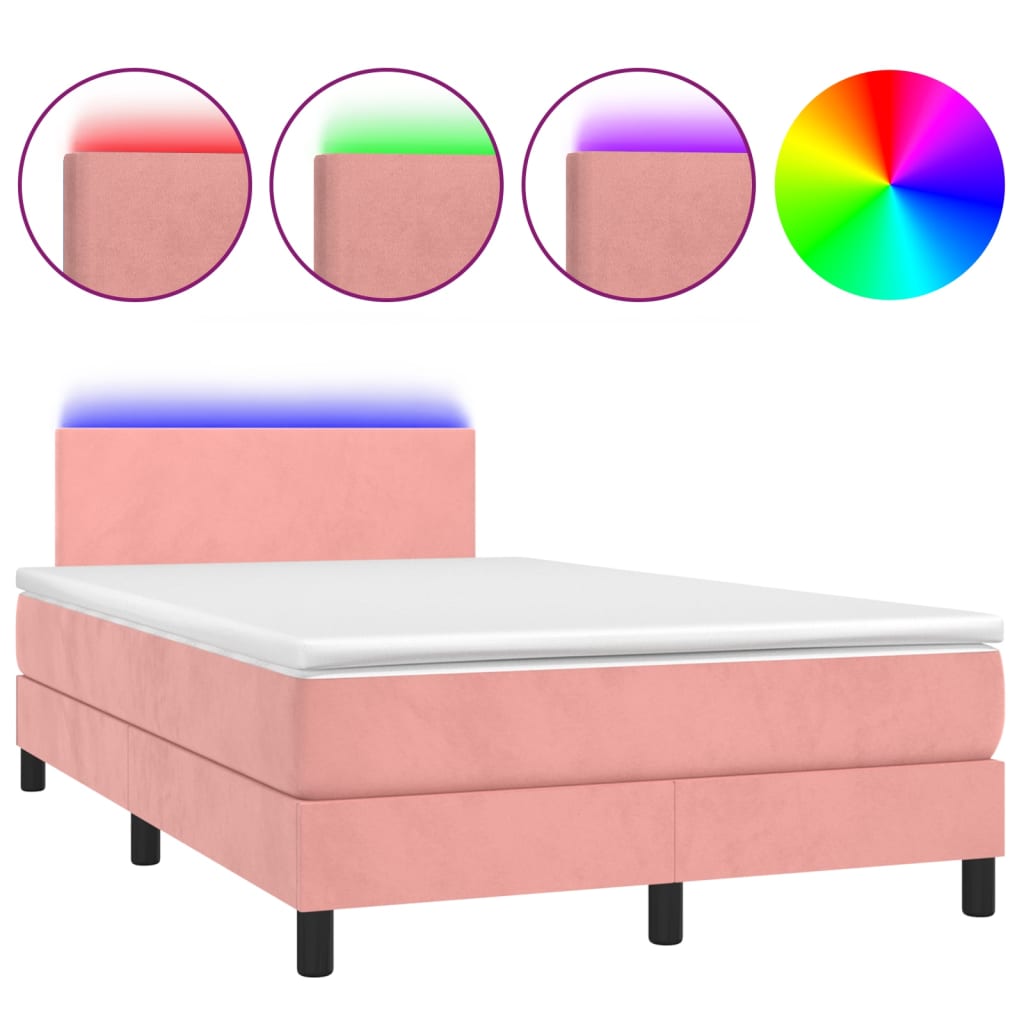 Letto a Molle con Materasso e LED Rosa 120x200 cm in Velluto