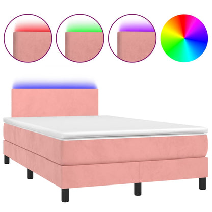 Letto a Molle con Materasso e LED Rosa 120x200 cm in Velluto