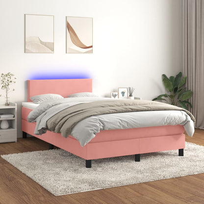 Letto a Molle con Materasso e LED Rosa 120x200 cm in Velluto