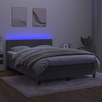 Letto a Molle con Materasso e LED Grigio Chiaro 140x190 cm
