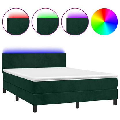 Letto a Molle con Materasso e LED Verde Scuro 140x190cm Velluto | homemem39