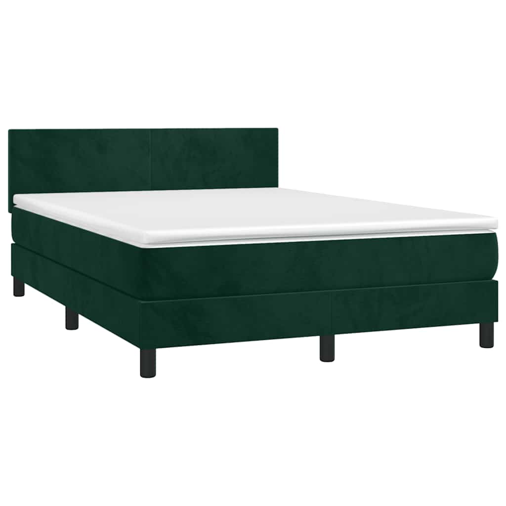 Letto a Molle con Materasso e LED Verde Scuro 140x190cm Velluto | homemem39